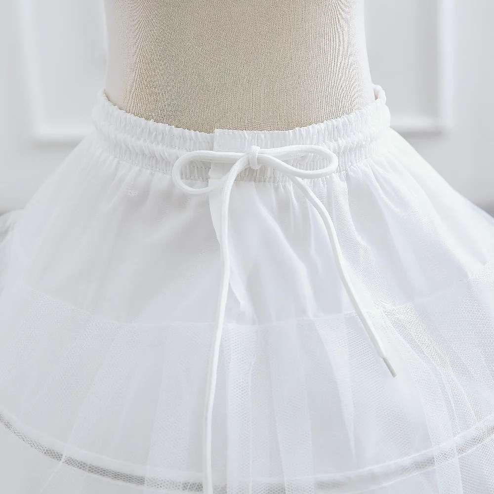 White Children Petticoat Ball Gown One Layer Kids Crinoline Lace Trim Formal Girl Underskirt Elastic Waist Drawstring