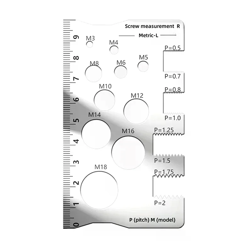 Penggaris Pengukur Pitch Ulir untuk Sekrup, Alat Pengukur Hemat Ruang untuk Bit, Baut, Mur, Sekrup, Industri Kerajinan dan Rumah Tangga