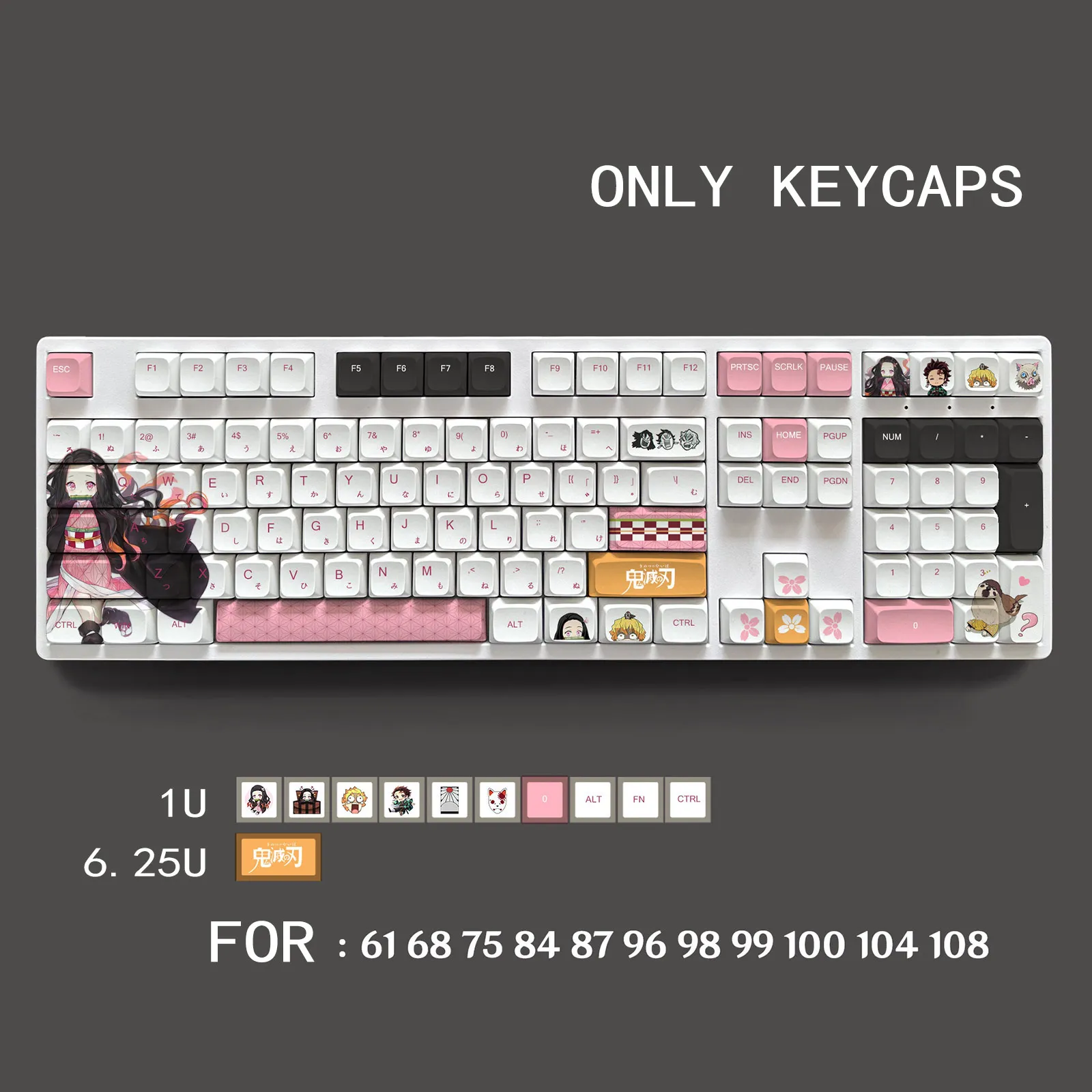 Imagem -04 - Demônio Slayer Pbt Material Keycaps Grupo Adequado para Teclado Mecânico Ansi Xda Perfil para 68 75 84 98 99 100 104 108 Etc Apenas Keycaps