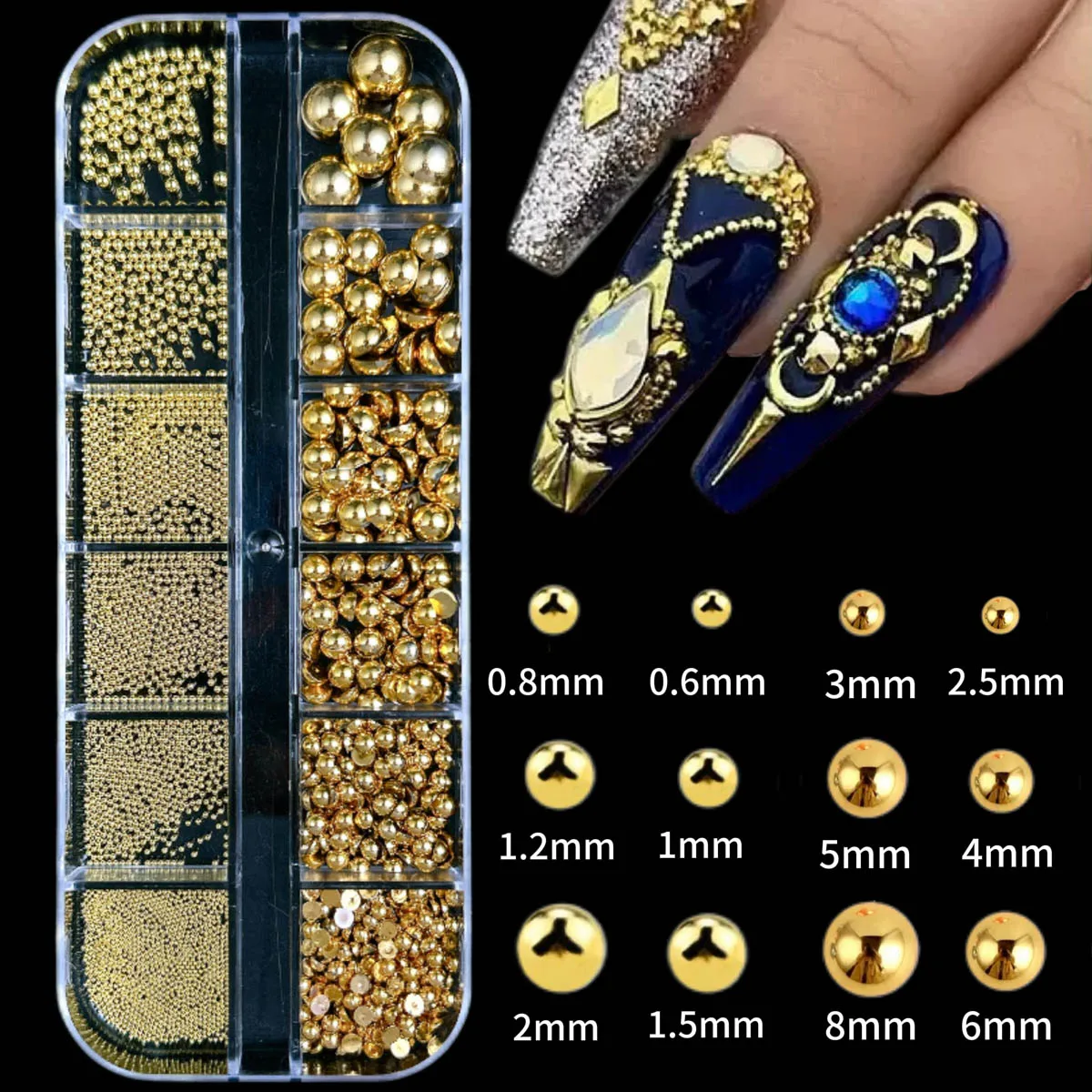 12칸 골드 오션 네일 참 장식물 조개/해마/불가사리 다양한 모양 별 3D 믹스 펑크 매니큐어 메탈 네일 DIY 부품