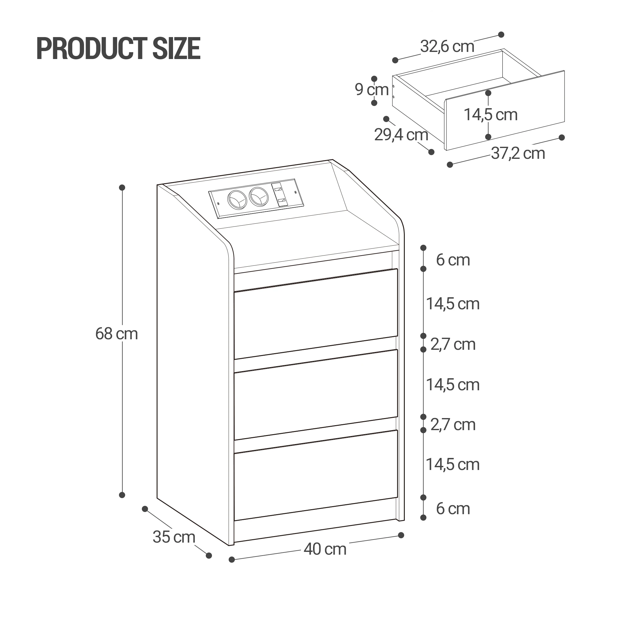 طاولة بجانب السرير مع 3 أدراج، طاولة جانبية مع قاعدة شحن وLED، 2 تيار متردد ومنفذي USB لغرفة النوم وغرفة المعيشة، أبيض #6