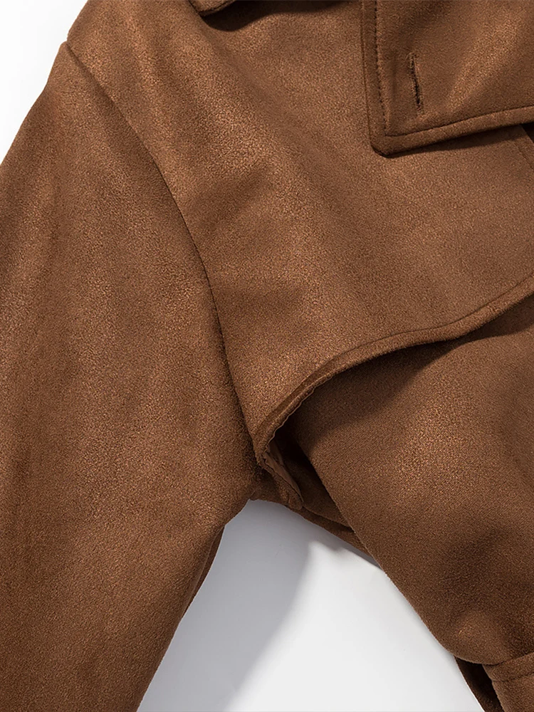 Manteau long à double boutonnage et ceinture en faux daim pour femme, style européen et américain, nouvelle mode d'automne