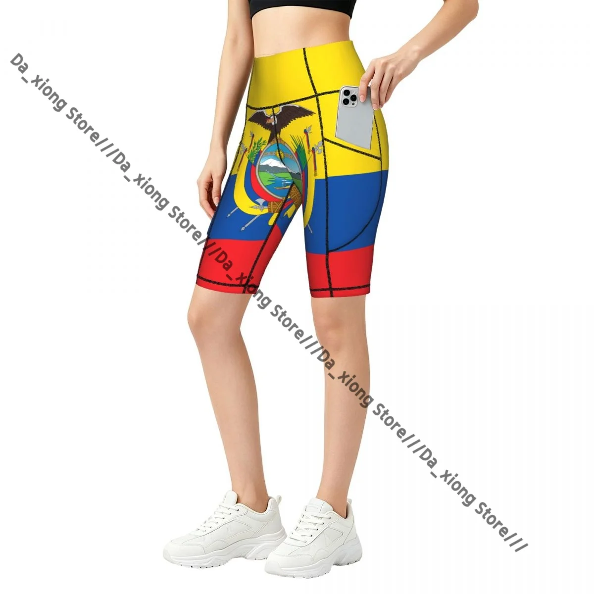 Ladies Yoga Shorts Flag Of Ecuador Breathable Gym Running Workout Pants