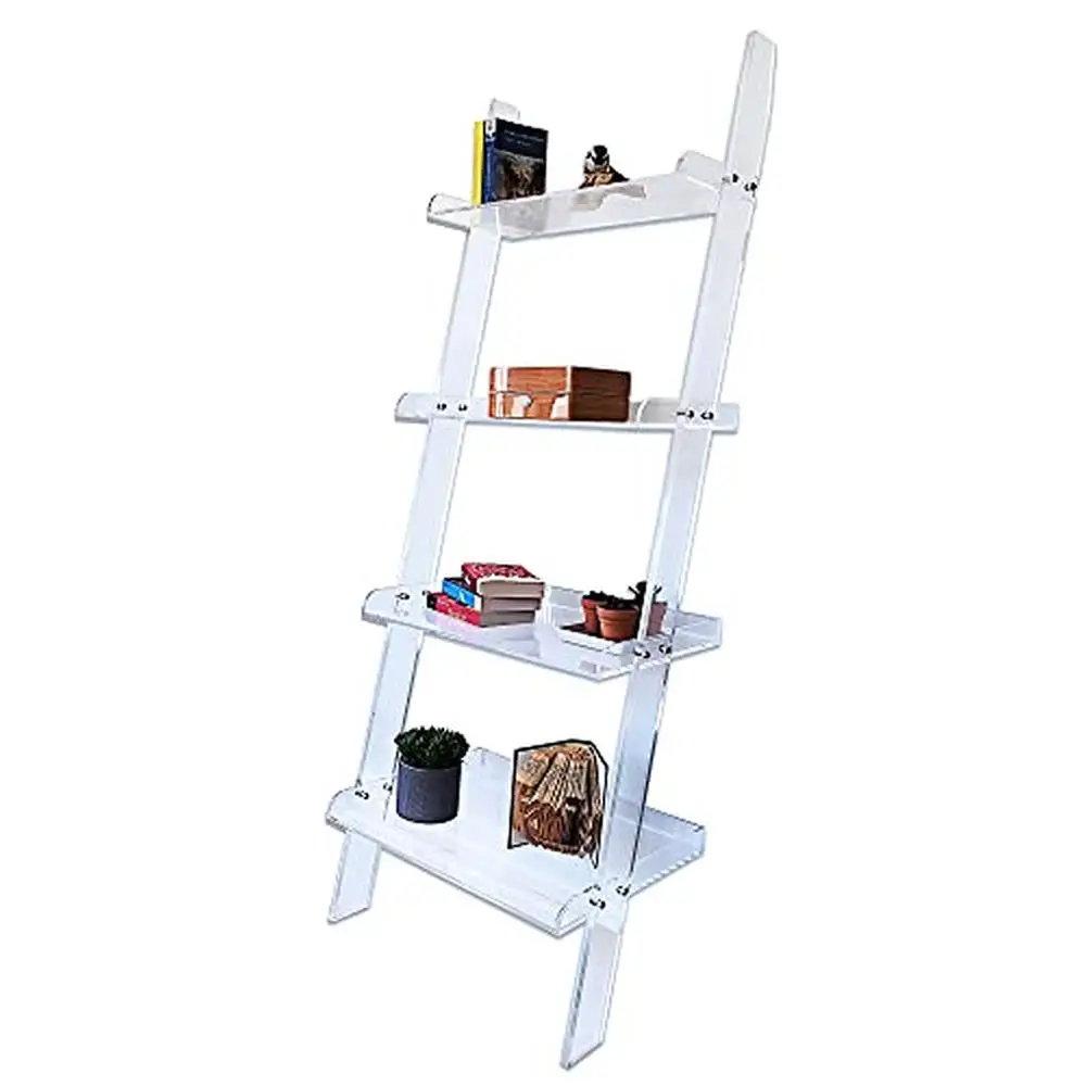 Floating Acrylic Ladder Bookcase Organizer Living Room Office Bedroom Kitchen Clear Shelving Unit Wall Mount Display Stand