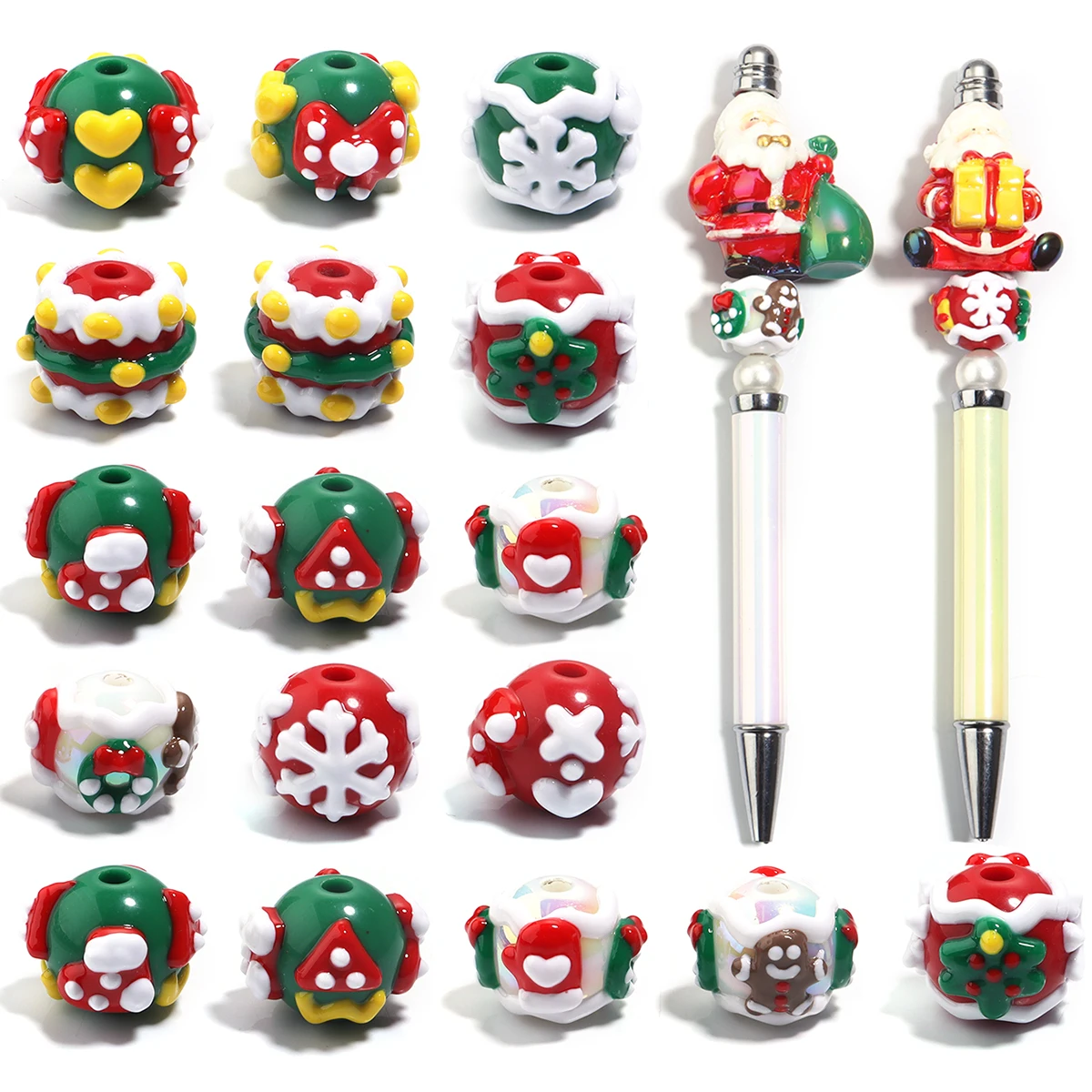 5PCS Christmas Hand Drawn Acrylic Beads Loose Spacer Beads For Jewelry Making DIY Christmas Bracelet Necklace Accessorie