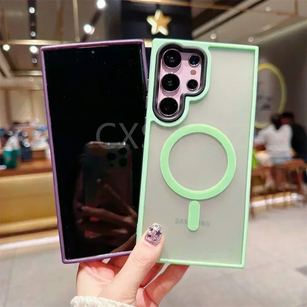 Роскошный матовый полупрозрачный чехол с беспроводной зарядкой для Magsafe, чехол для Samsung Galaxy S23 S22 Ultra 23 Plus, противоударный чехол для телефона