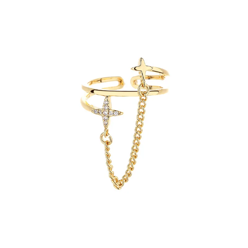 PANJBJ 925 Sterling Silber Vierzackiger Stern Glänzender Zirkon-Ring Hochwertiger Personalisierter Verstellbarer Schmuck – Detail 23