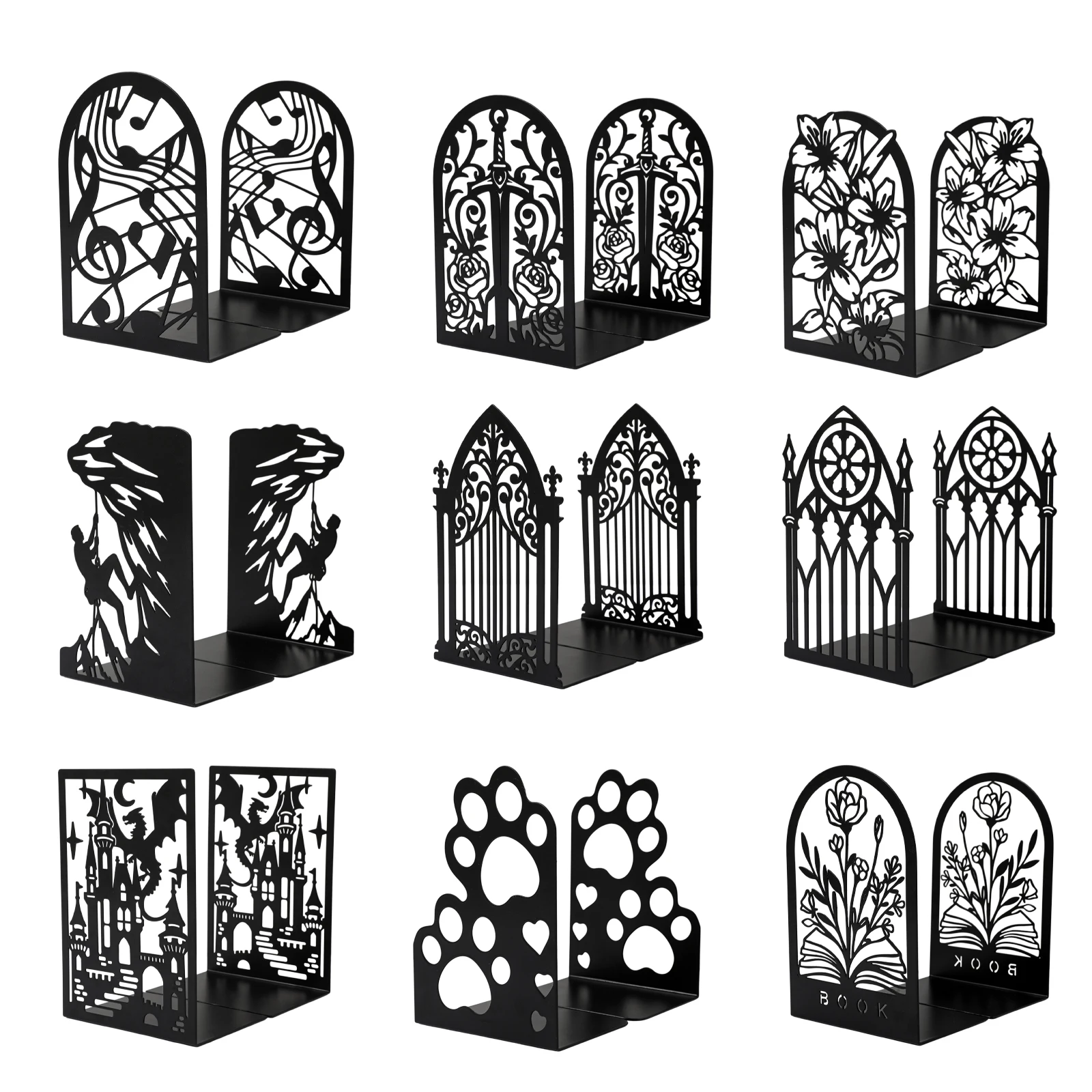 

Металлические подставки для книг, черные, нескользящие, уникальные, декоративные, тяжелые, для полок, прочные, для учебных материалов, ограничители для книг