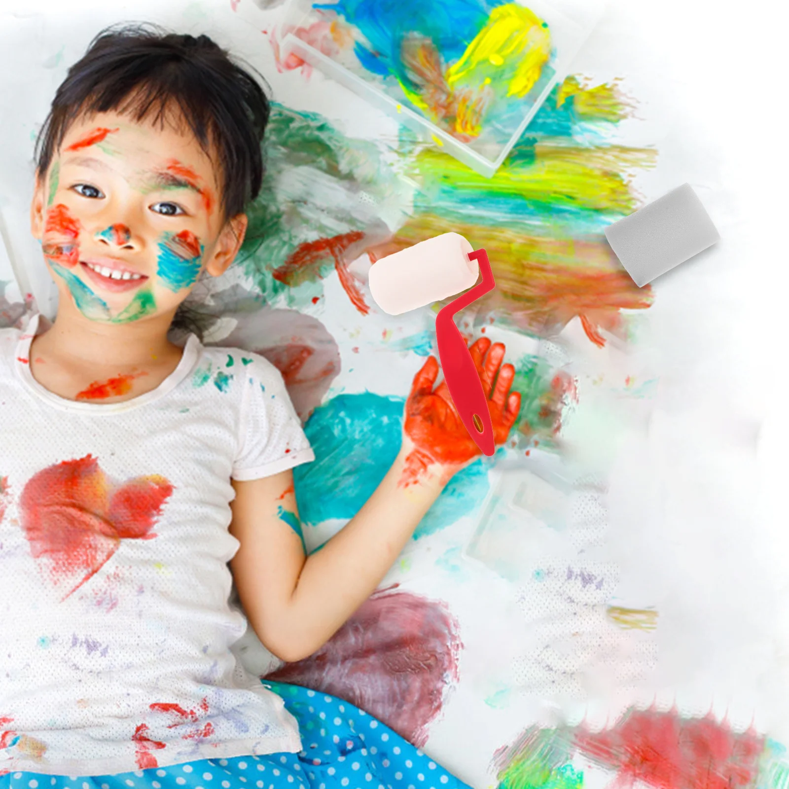 Small Paint Roller Mini Roller Set 6 Inch Ergonomic Handle Wall Painting Tool Kids Paint Brush for Detailed Patterns and Repairs