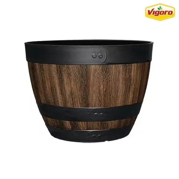 

Large Resin Planter Garden Flower Plant Pot Walnut Barrel Gardening Pots 16 inch