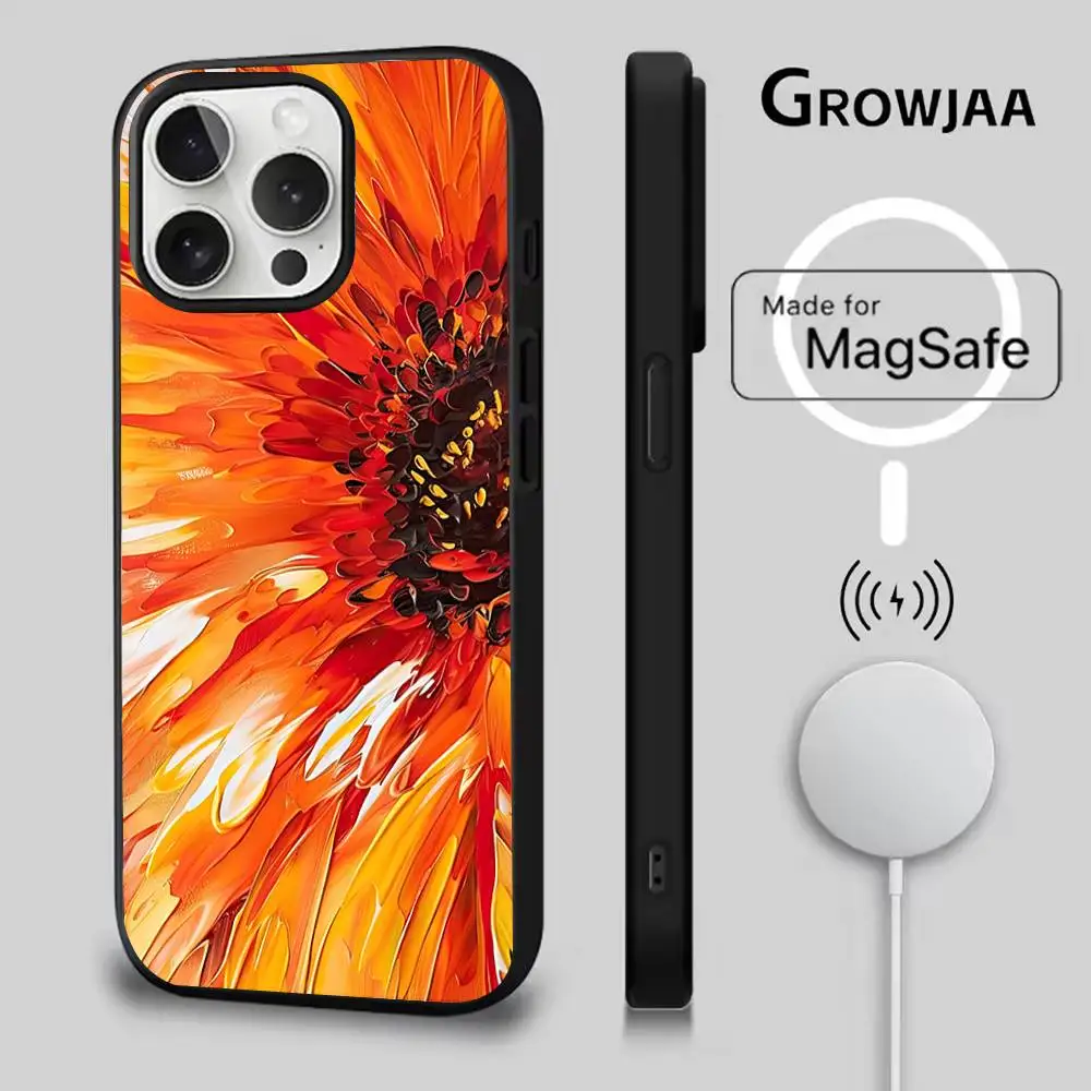 Чехол для телефона с рисунком оранжевого цветка для iPhone 17,16,15,14,13,12,11, Pro, Max, Plus, Mini, SE4, E с магнитной беспроводной зарядкой Magsafe