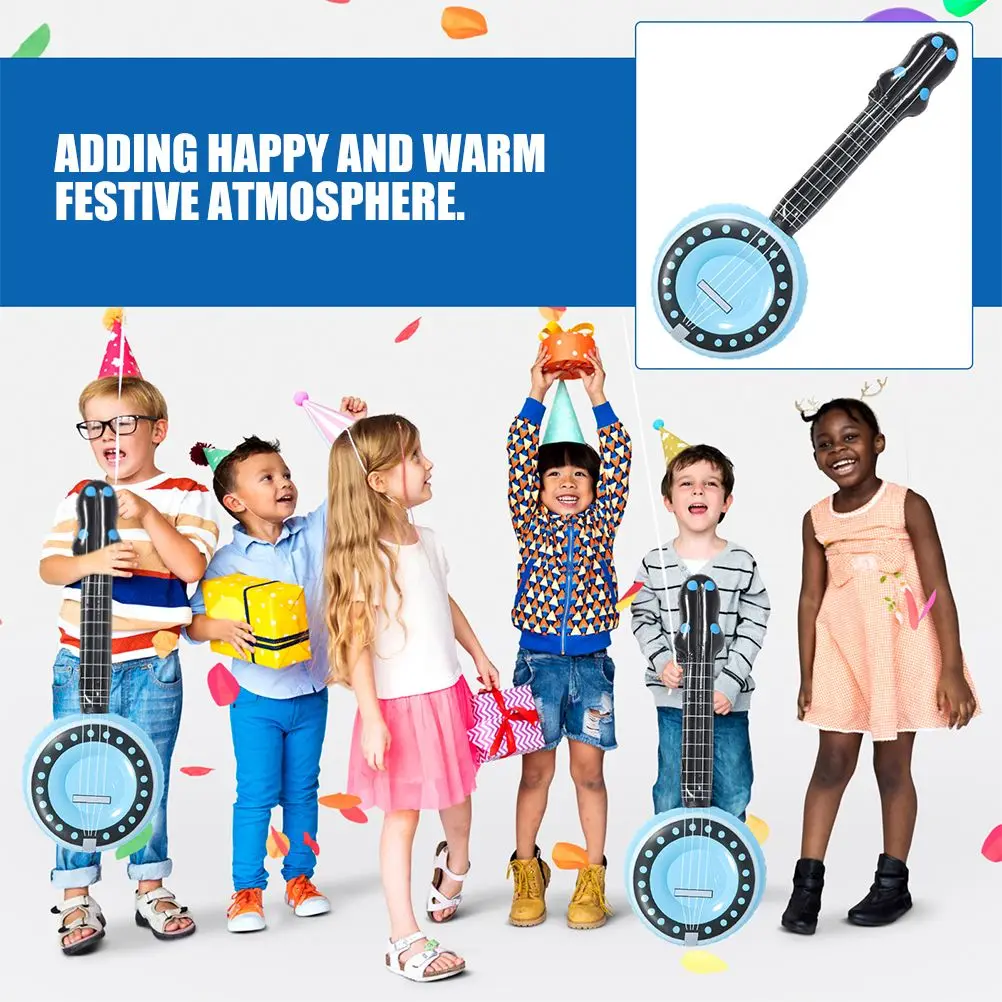 2 個インフレータブル楽器子供のおもちゃバンジョースカイブルー PVC パーティー小道具子供ステージ用品知育玩具