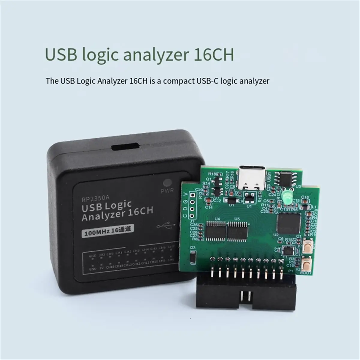 Логический анализатор USB 16-канальный, USB-C, на базе микроконтроллера RP2350A, для синхронного сбора цифровых сигналов
