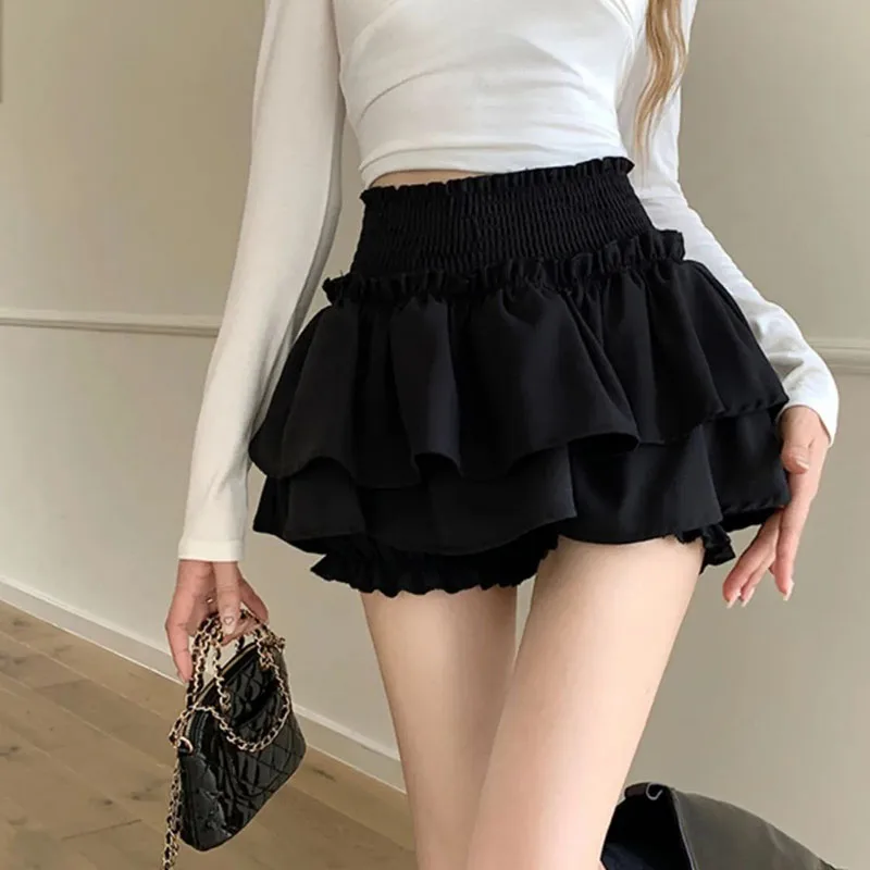 

Korean Kawaii Mini Skirts Women Harajuku Sexy Balletcore Cake Skirt Y2K Fashion High Waist Patchwork Lolita A-Line Ruffle Skirts