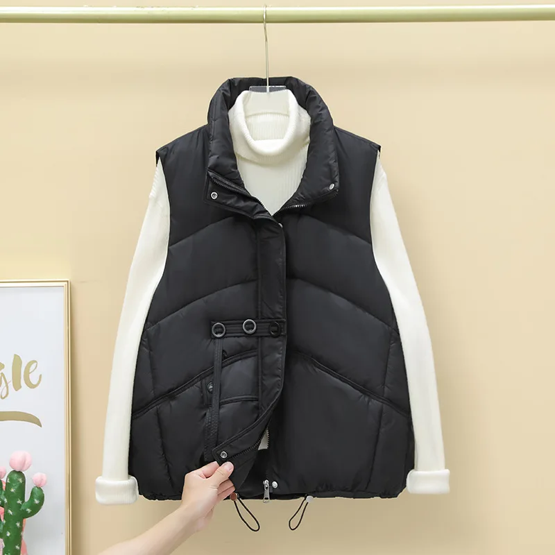 Down Cotton Women's Vest Autumn and Winter New Fashion Loose Korean Version Stand Up Collar Sleeveless Cotton Jacket Vest