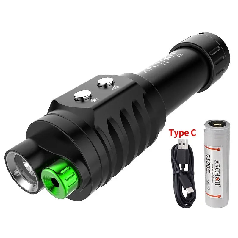 ARCHON J2 Diving LED Flashlight 1000 Lumens Torch Light Underwater 100m by Rechargeable 21700 5100Mah Battery for Self Defense