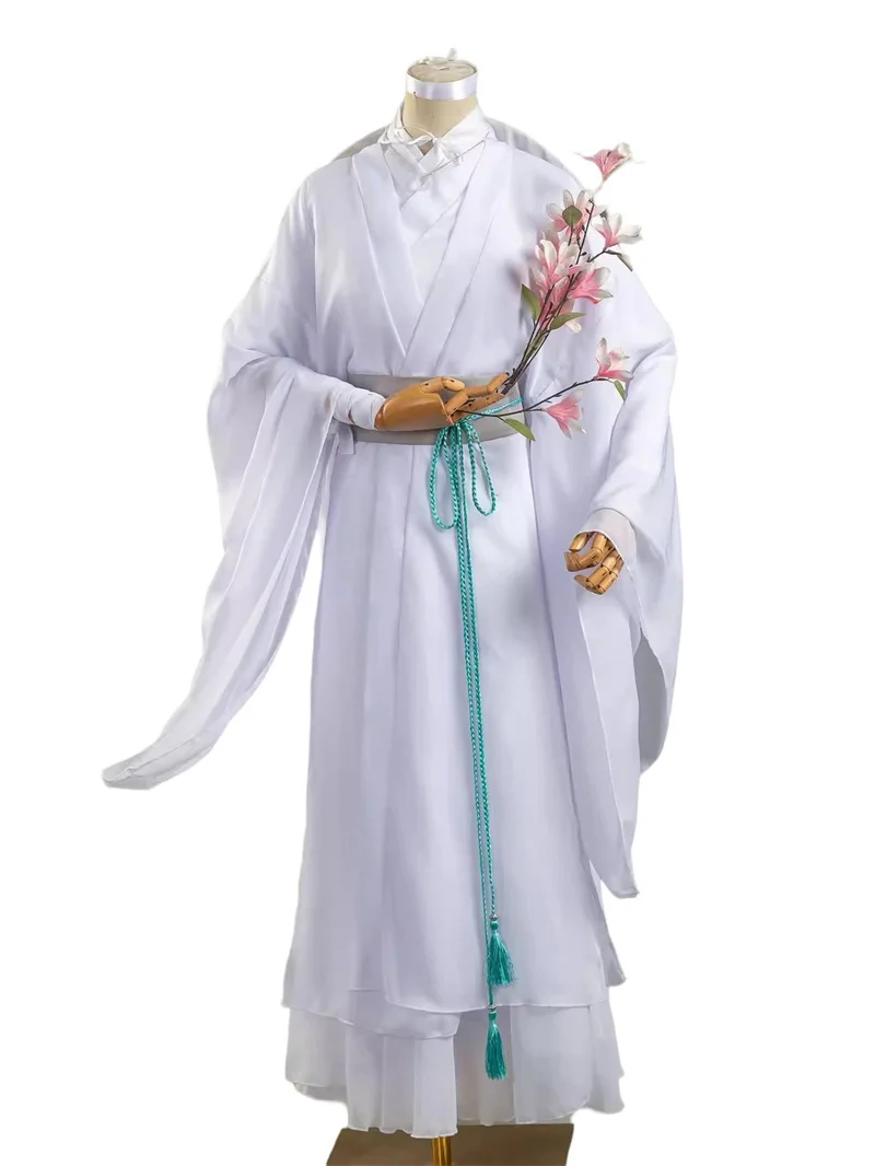 Disfraz de Cosplay de Xie Lian, pelucas Xielian, sombrero de bambú, atuendo de Anime Han Fu blanco, disfraces Unisex