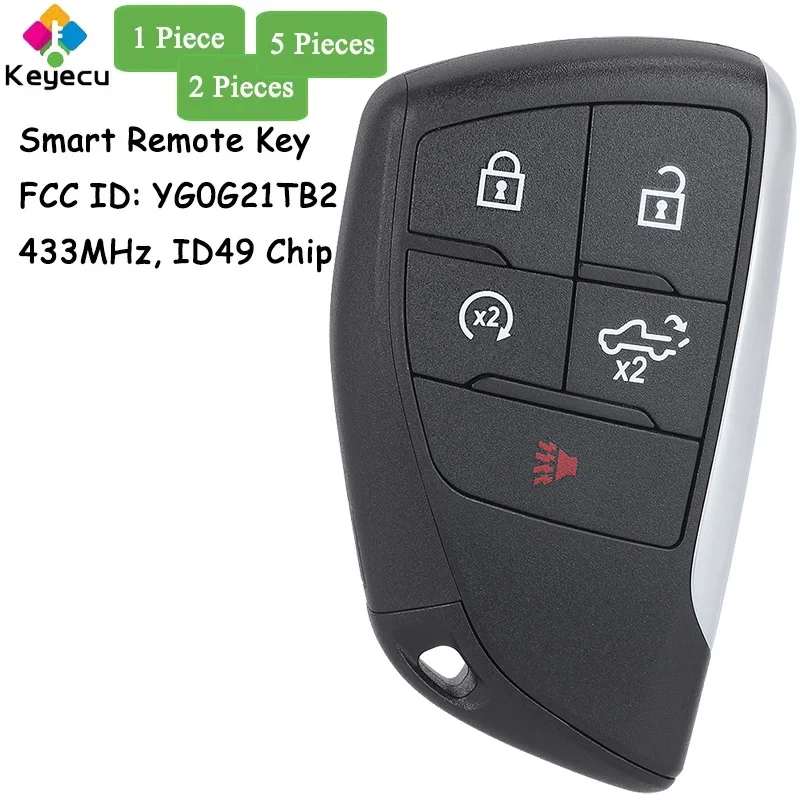 KEYECU Inteligentny zdalny kluczyk samochodowy z 5 przyciskami 433 MHz ID49 Chip dla GMC Sierra 1500 dla Chevrolet Silverado 2022 2023 Fob YG0G21TB2