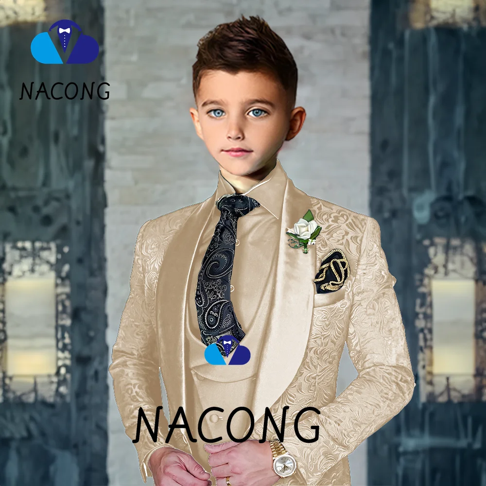 Jacquard Suit for Boys Party Dress Wedding Tuxedo 3 Piece Suit Custom Kids Suit 2T-16T Slim Fit Outfit