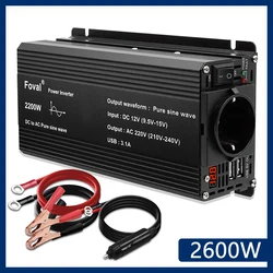 12V to 220V 230V Pure Sine Wave Inverter 1500W/2200W/2600W Converter EU Socket 12 Volts Solar Transformer Led voltmeter Inversor