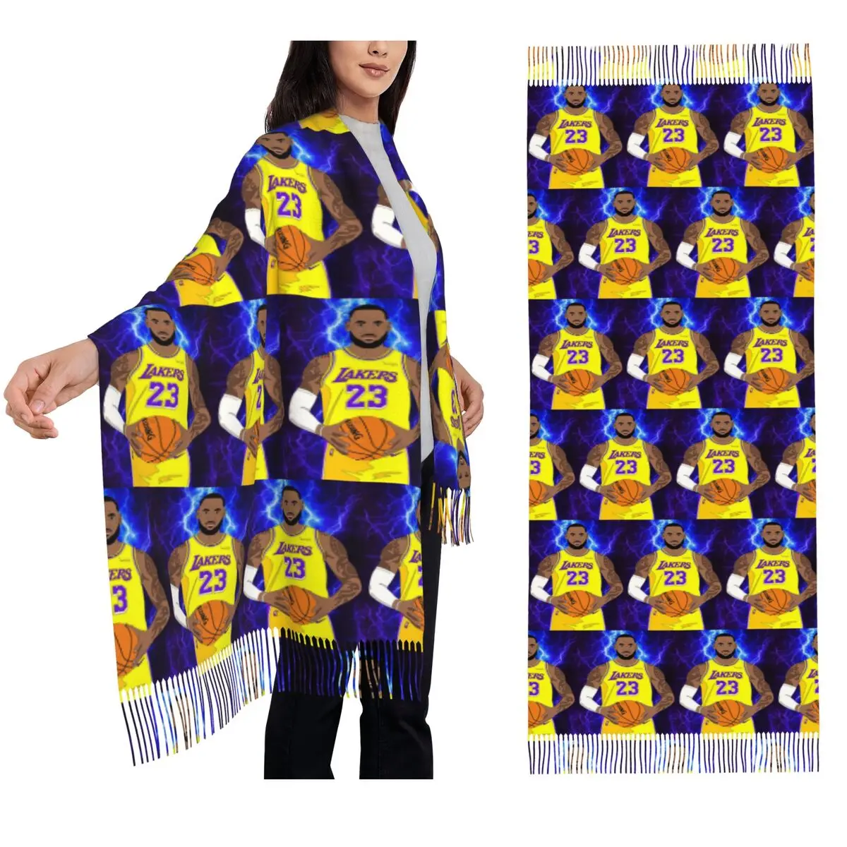 

LeBron James Шарф Шарфы с кисточками Женские мягкие теплые шали и накидки Длинная осенне-зимняя шаль