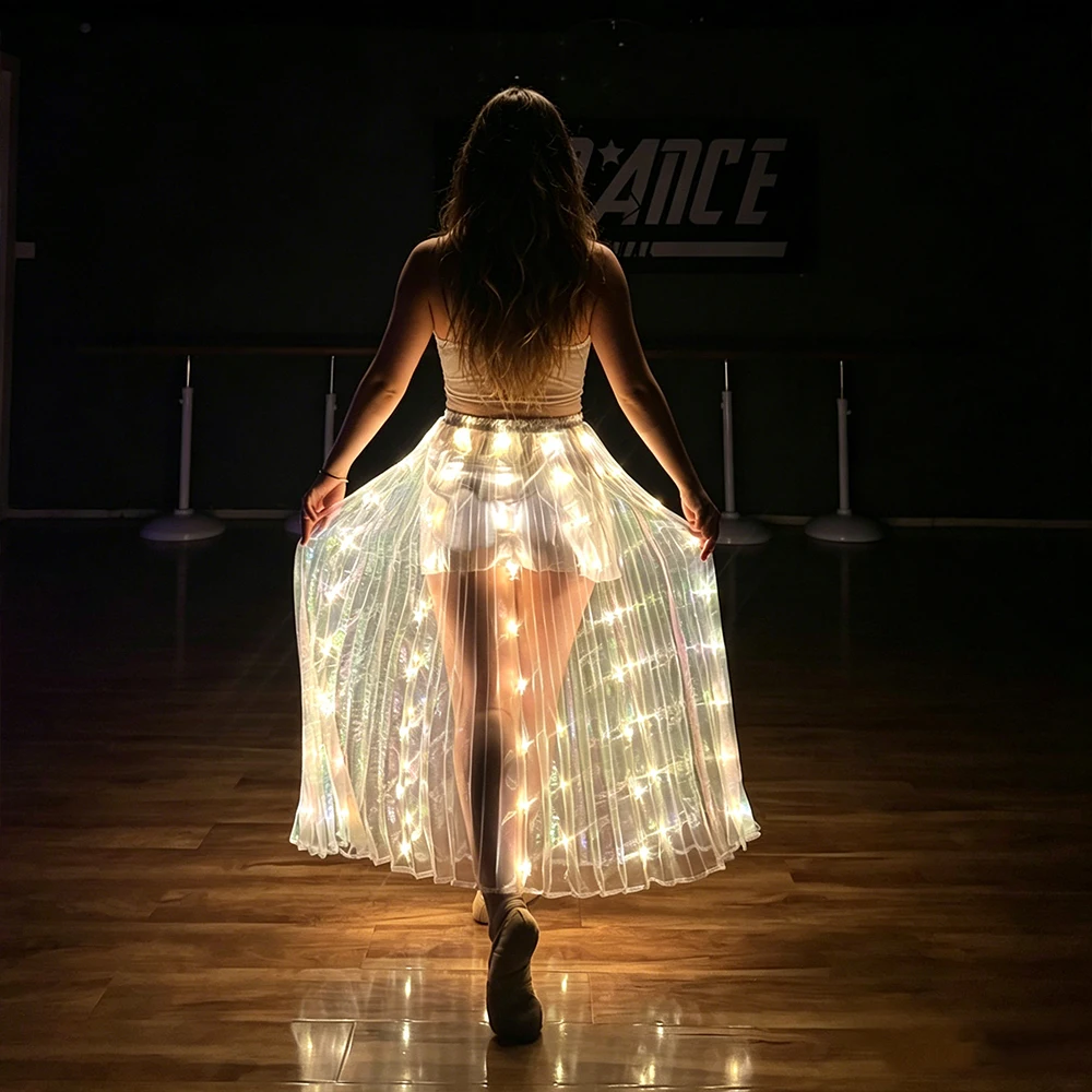 

Luminous LED Skirt Girl Women Belly Dancing LED Skirt USB Charging Long Tutu Performance Costume Supplies