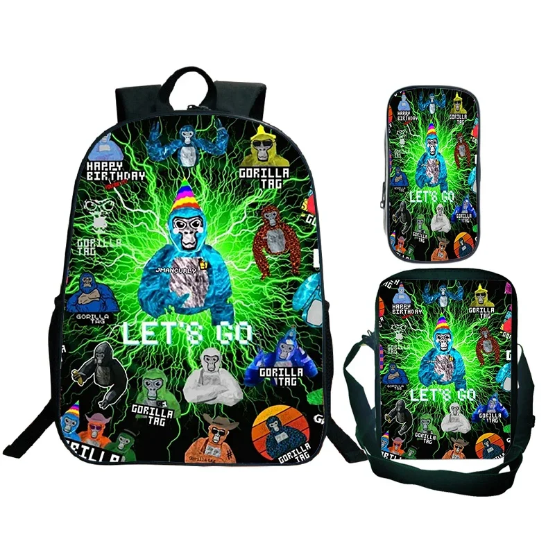 

3pcs Set Gorilla Tag Print Children Backpack Boys Girls Cartoon School Bags Funny Game Bookbag With Shoulder Bag Pencil Bag Gift