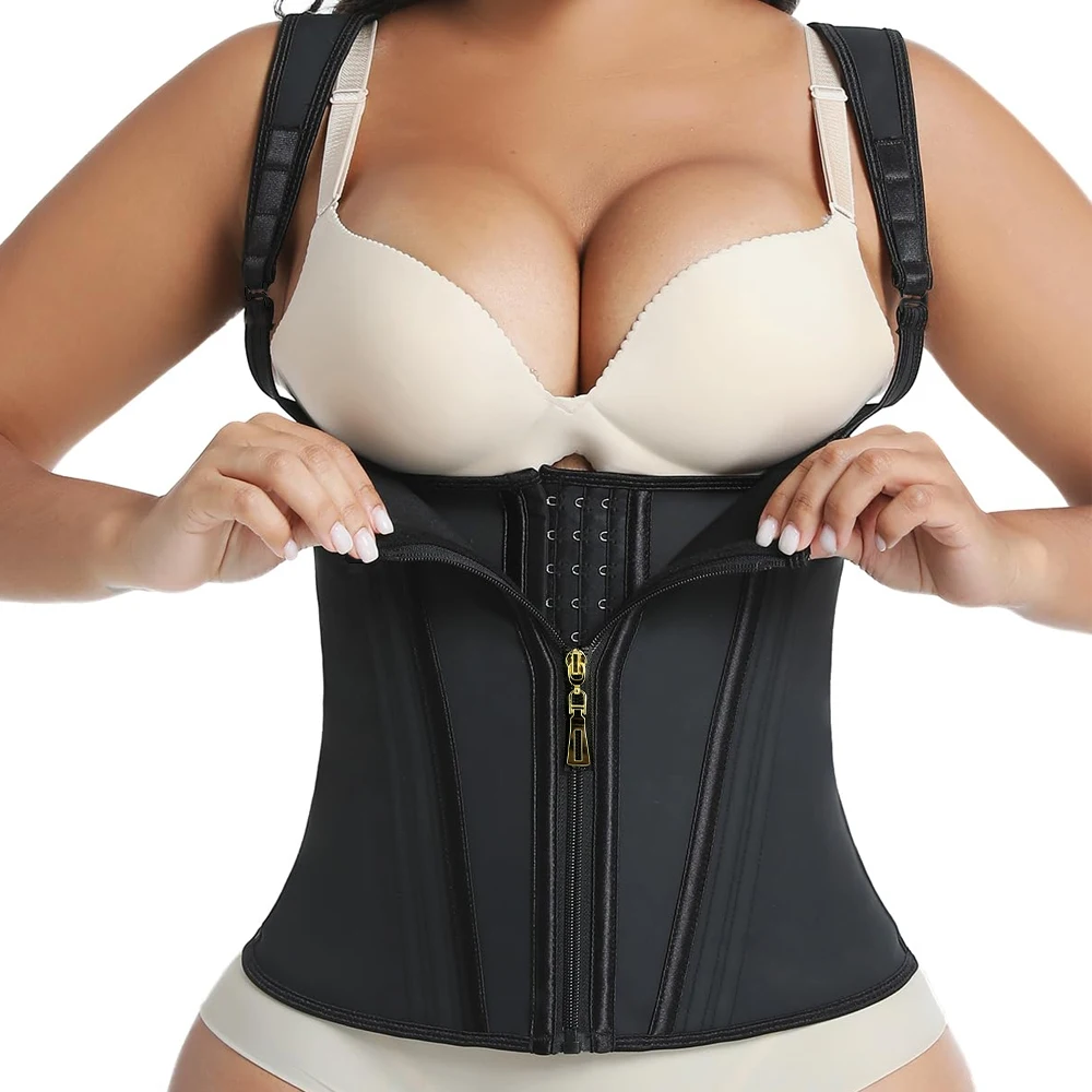 BOTQTOW 1PCS Waist Trainer Corset for Women Tummy Control Sport Workout Body Shaper Black/Beige - with Adjustable Shoulder Strap