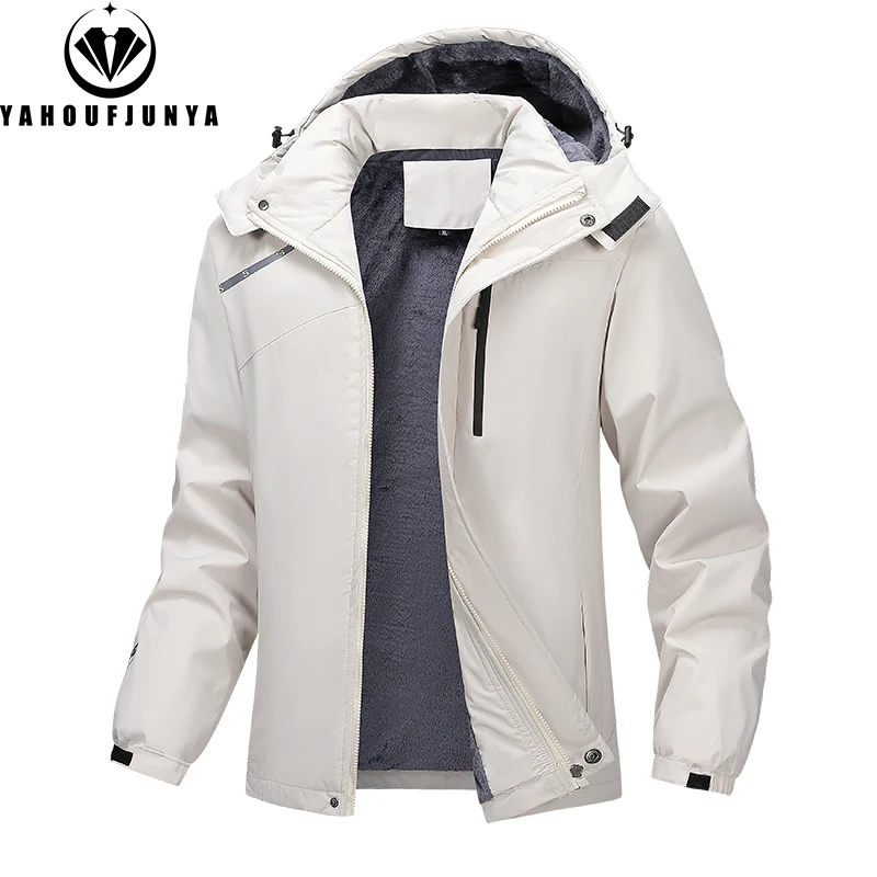 Winter Men Outdoor Windbreak Camping Skiing Jacket Hiking Men Removable Hooded Plus Thick Warm Comfortable Jacket Coat Male 7XL