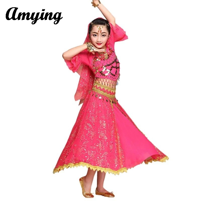 

New Children's Belly Dance Costume Kids Indian Arabic Dance Performance Clothing Girls Sequin Belly Dance Practice Outfit Set