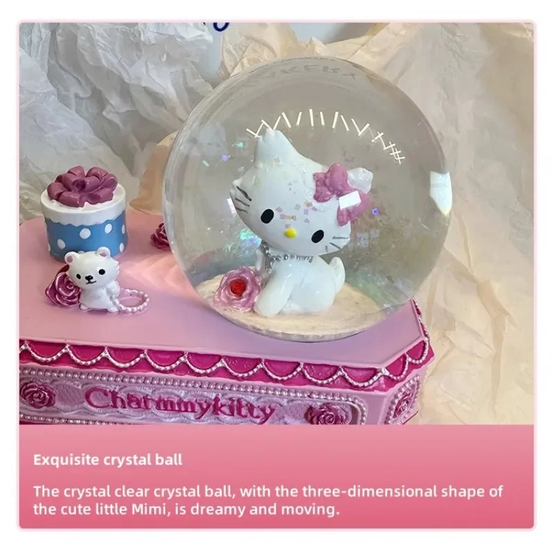 Sanrio charmmy Hello Kitty ลูกบอลคริสตัลใหม่กล่องเก็บเครื่องประดับสวยงามความจุขนาดใหญ่ตั้งโต๊ะเครื่องประดับของขวัญวันเกิดเด็กผู้หญิง