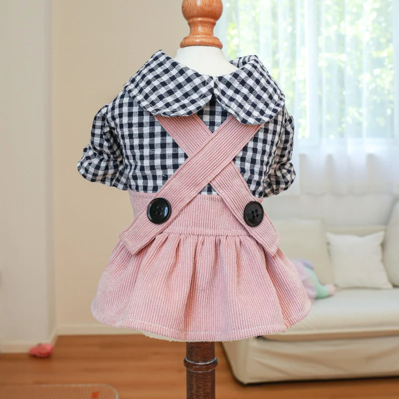 PETCIRCLE Dog Clothes Black Button Plaid Dress For Small Medium Dogs Cat Spring Summer Pet Clothing Dog Costume Supplies Skirt