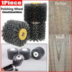 1PC 120*100*20mm Abrasive Nylon Wire Drawing Wheel Drum Burnishing Grinding Rust Removal Electric Brush for Wooden Polishing