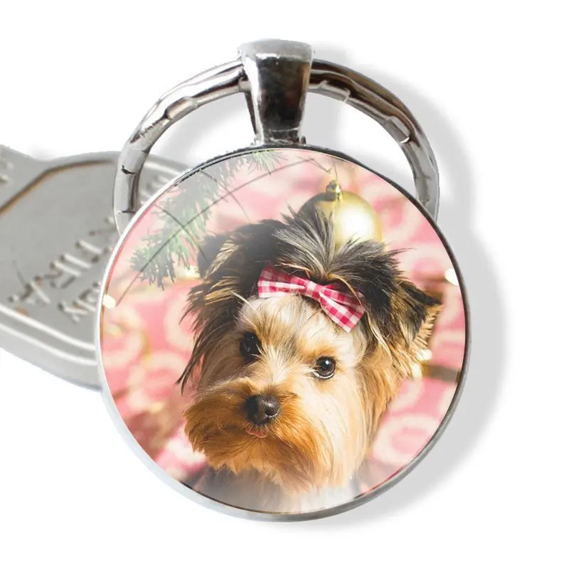 25mm Glass Cabohcon Keychain Key Rings for Women Men Jewelry Gift Yorkshire terrier dog