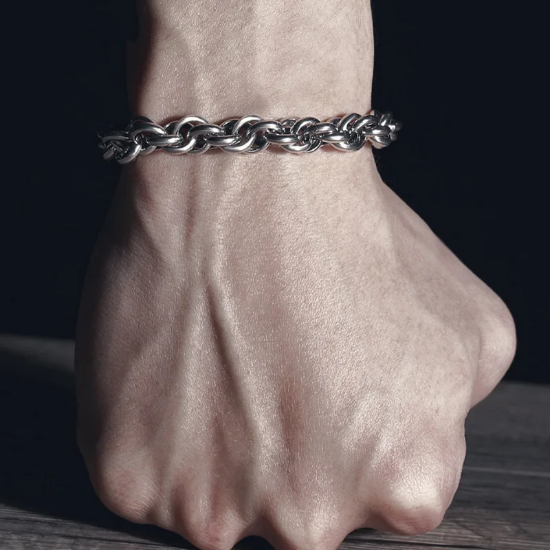 Vintage bracelet 925 silver men's trendy minimalist stylish personality interlocking ring Om Mani Padme Hum bracelet