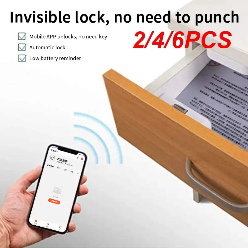 

2/4/6PCS Tuya APP Remote Control Cabinet Drawer Lock Smart Home Invisible Keyless Electrics Wifi Security Phone