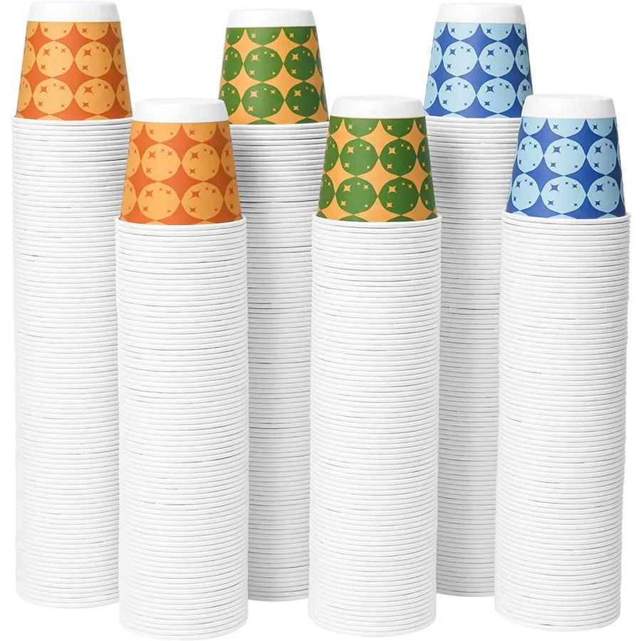

600 упаковок, 3 унции чашки для ванной комнаты, маленькие бумажные стаканчики с дизайном воздушного шара, одноразовые стаканчики сине-зеленого оранжевого цвета для вечеринки, пикника, барбекю Trav