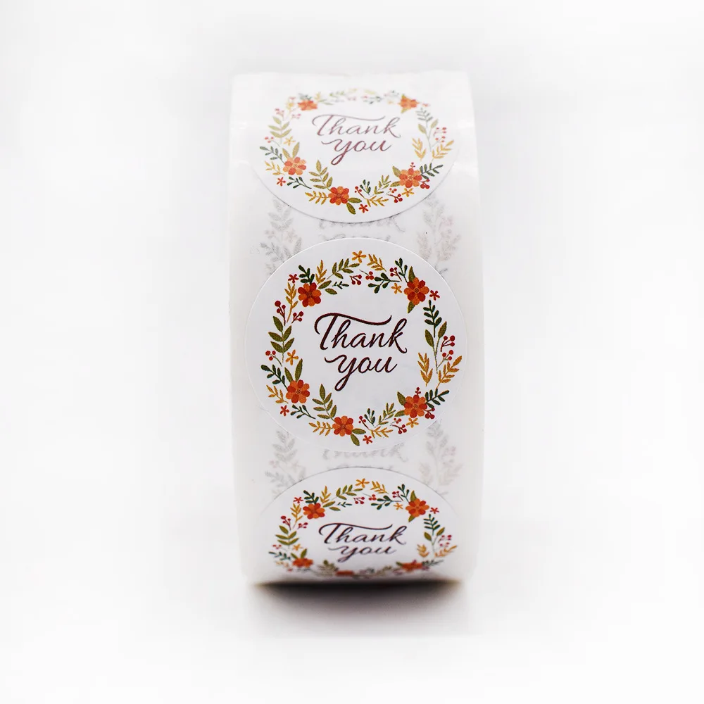 50-500pcs Paper Flowers Thank You Stickers for Wedding Favors and Party Seal Labels Business Packing Label Stationery Sticker