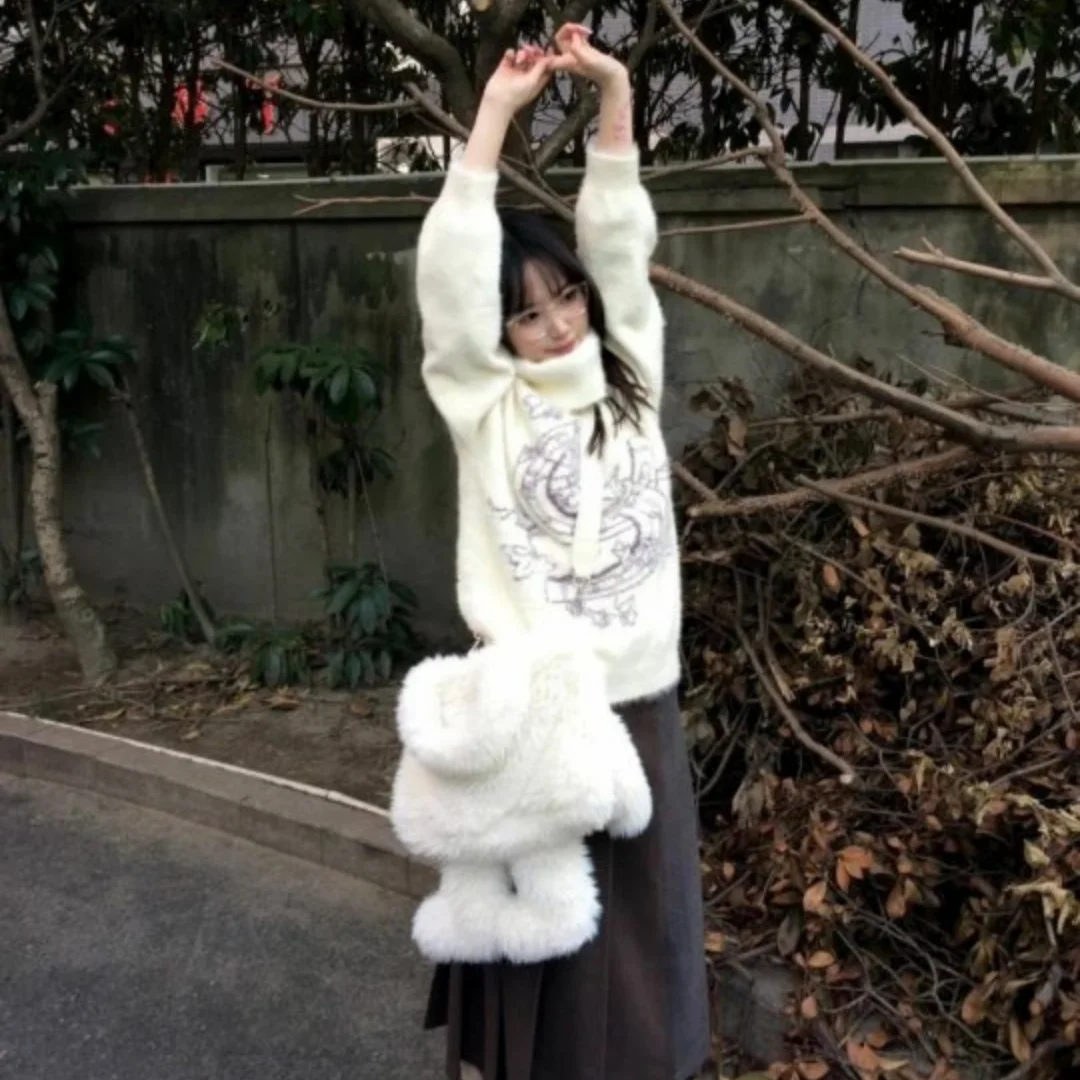 อเมริกันสวีทกราฟฟิตี้พิมพ์เสื้อกันหนาวผู้หญิงฤดูใบไม้ร่วง/ฤดูหนาวแฟชั่นหลวมเสื้อแจ็คเก็ตถักมีฮู้ด