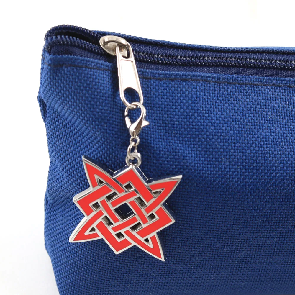 Slawischer Stern von Lada Amulett Schlüsselanhänger, antikes heidnisches Symbol, Schlüsselring, heilige Geometrie, Sternstab, Talisman, roter, grauer Metall-Taschenanhänger – Detail 5