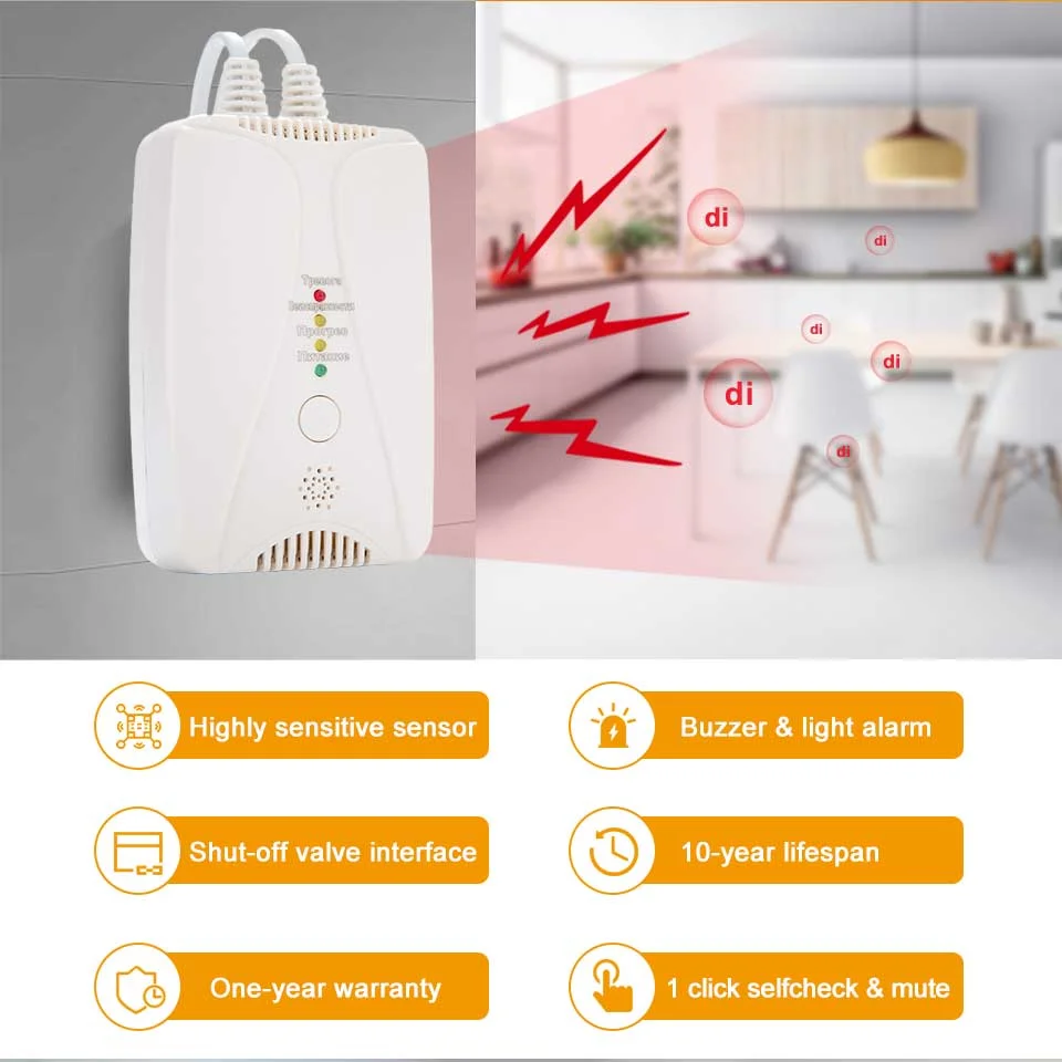 detector de gás hd2000, detectores de monóxido de carbono, detector de vazamento de gás natural para casa, som e luz, alarme, válvula solenóide conectável