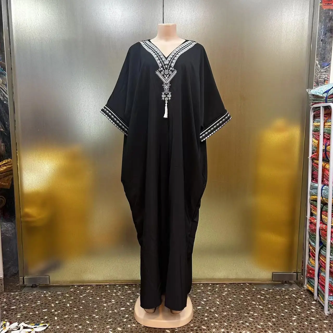 2025 موضة جديدة حار نمط متعدد الألوان أنيقة الرجعية لون نقي الربيع والخريف المطرزة الشرق الأوسط طويلة الأكمام فضفاضة Bubu الموسع رداء الأفريقي مسلم فستان نسائي غير رسمي