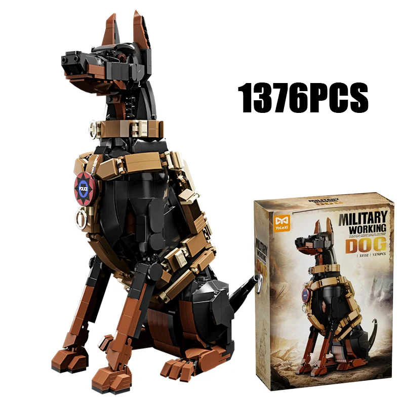 

1376PCS Militaryworking doberman police dog Building Blocks Exquisite Ornament Construction Bricks Toy Gift For Children