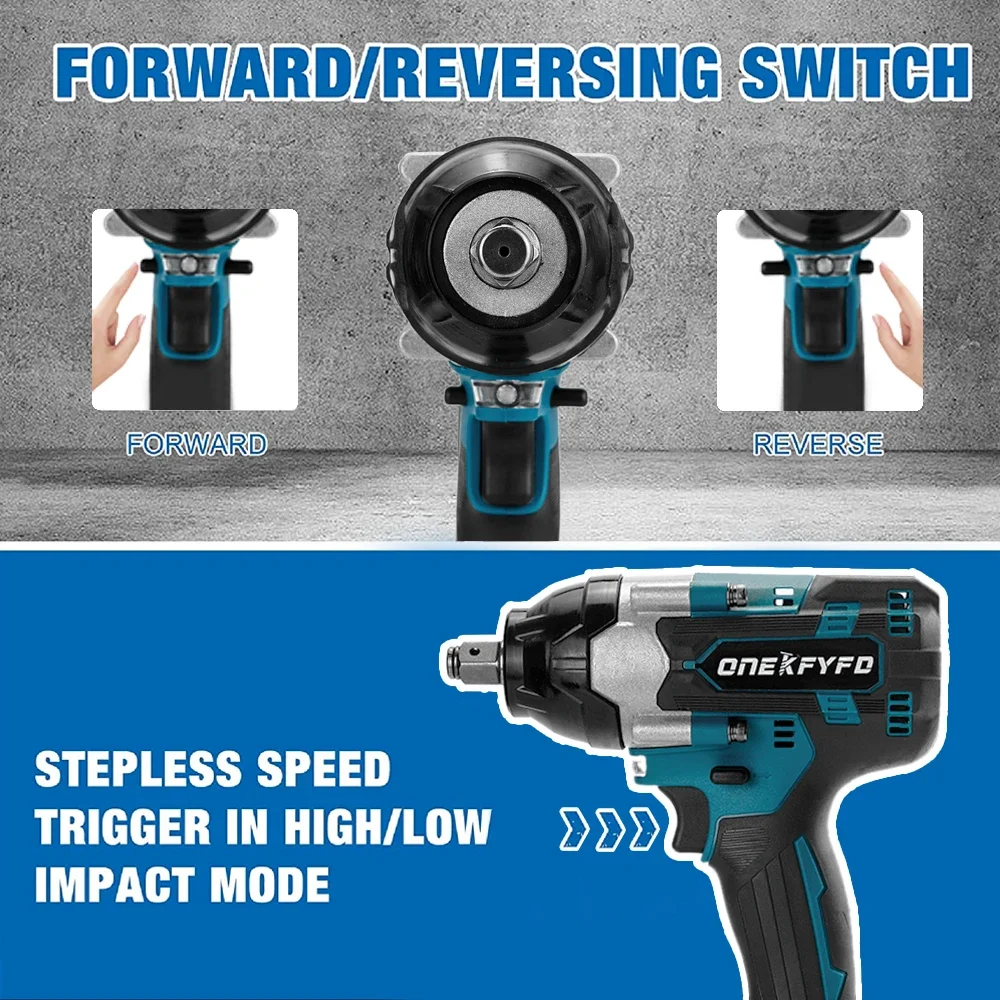 600N.M Brushless Cordless Electric Impact Wrench Rechargeable1/2\