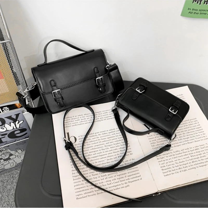 Classic Black Crossbody Messenger Men Bag Vintage Designer Small Square Bag Pu Leather Sling Purses and Handbags 2022 New