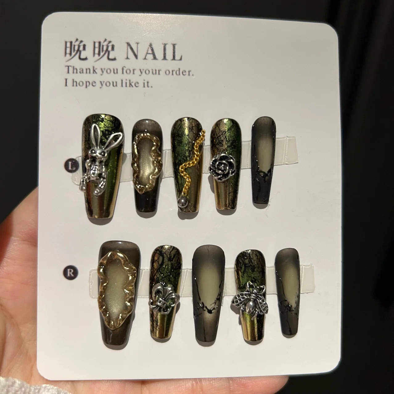 

Винтажные 3D украшенные ногти в стиле ретро, роскошные градиентные накладные ногти темного тона для особых мероприятий, повседневной носки