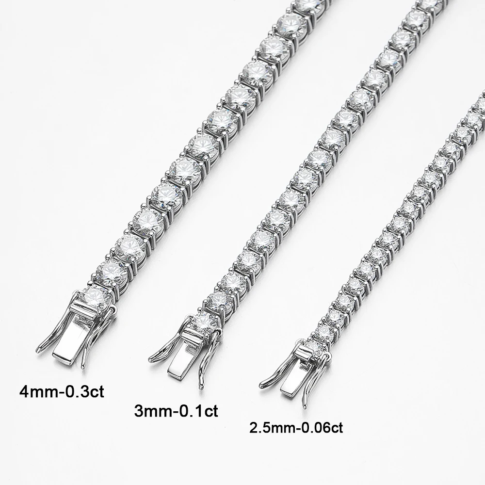 2mm 3mm 4mm D Color VVS1 Moissanite Tennis Bracelet For Women Man 925 Silver Sparkling Hand Chain Anniversary Gift Fine Jewelry