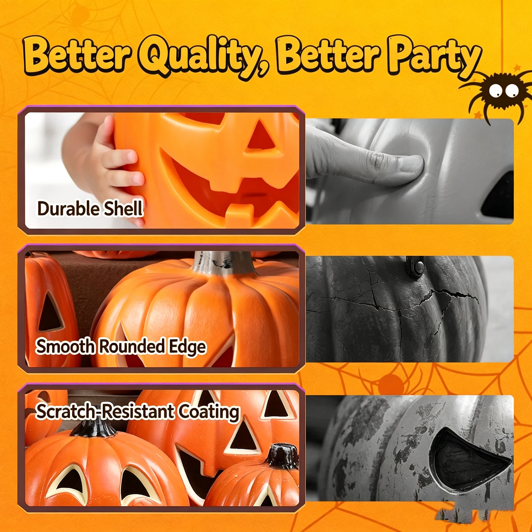 LED Triple Layer Glowing Pumpkin Decor, Battery Powered Light Up Pumpkin Ornament, Halloween Festival Home Party Decoration view 6