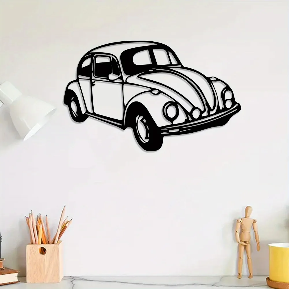 1pc Classic Beetle Retro Car Metal Wall Art, Powder-Coated Iron Vintage Garage Mural, Ideal Gift for Car Enthusiasts, Car Decor