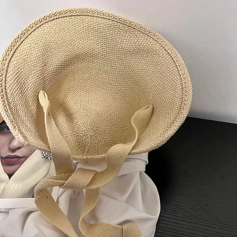 2024 spring summer new bucket hats for women korean fashion lace up Sunscreen cap female vacation beach large brim fisherman hat